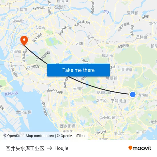 Guanjingtou Reservoir Industrial Zone to Houjie map