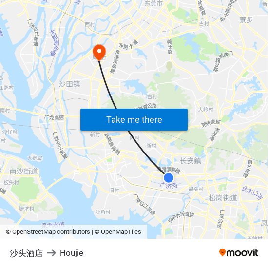 沙头酒店 to Houjie map