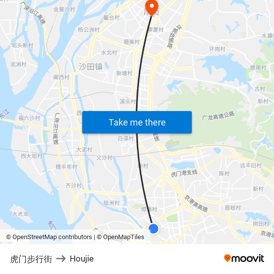 虎门步行街 to Houjie map