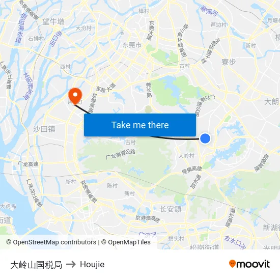 大岭山国税局 to Houjie map