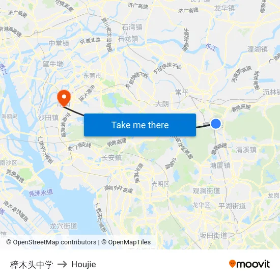 Zhangmutou Middle School to Houjie map