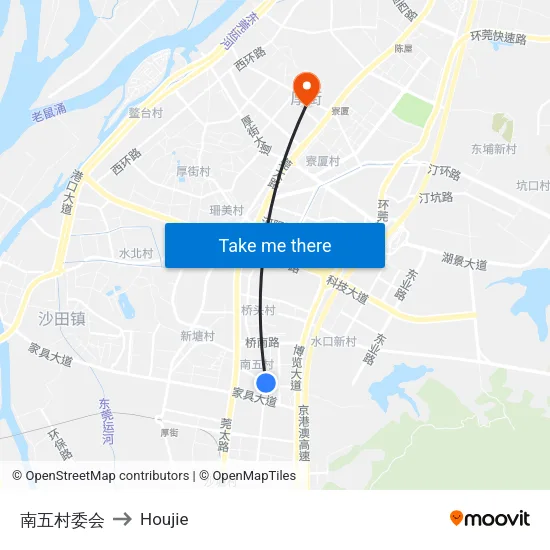 南五村委会 to Houjie map