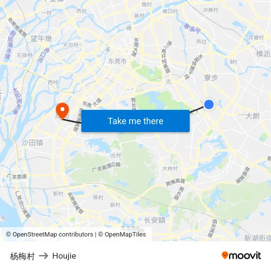 Yangmei Village to Houjie map