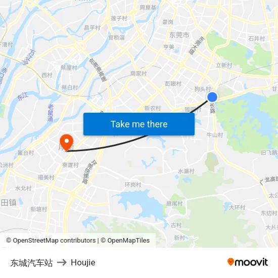 Dongcheng Bus Station to Houjie map