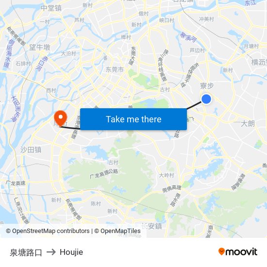 泉塘路口 to Houjie map