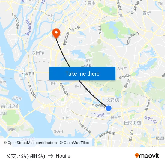 Chang'an North Station (Request Stop) to Houjie map