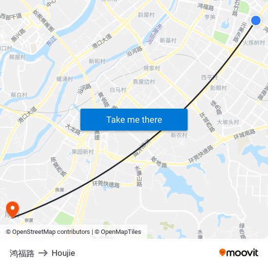 鸿福路 to Houjie map