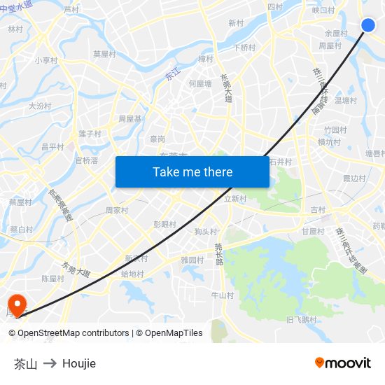 茶山 to Houjie map