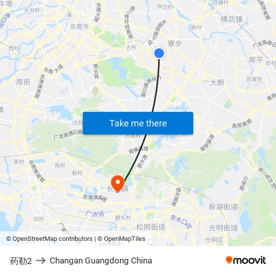 药勒2 to Changan Guangdong China map