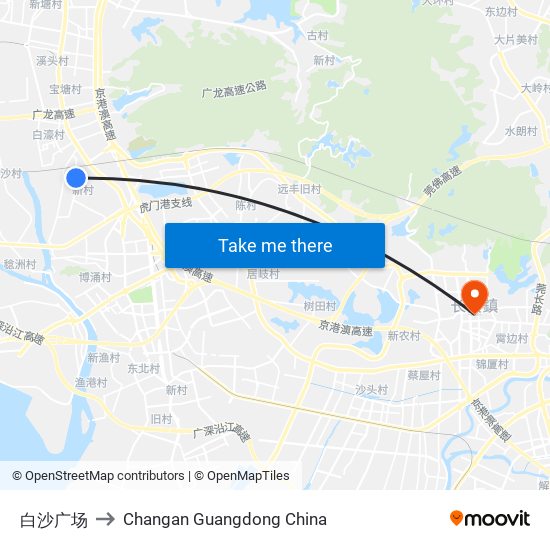 白沙广场 to Changan Guangdong China map