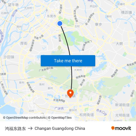 鸿福东路东 to Changan Guangdong China map