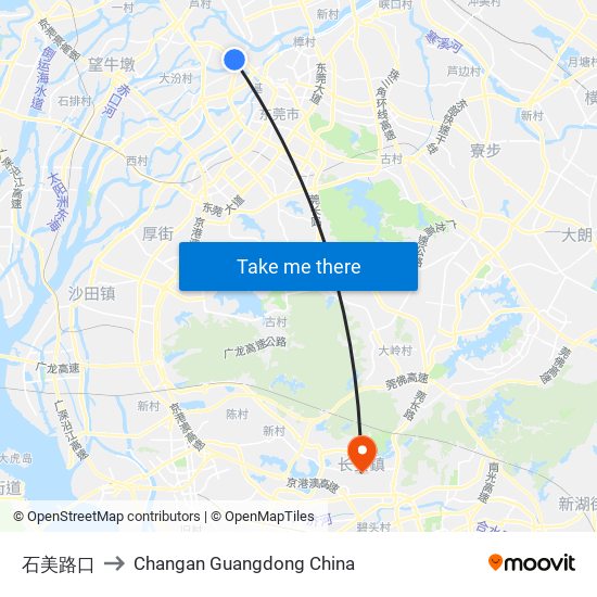 石美路口 to Changan Guangdong China map