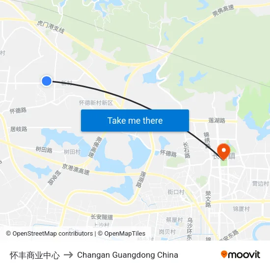 怀丰商业中心 to Changan Guangdong China map