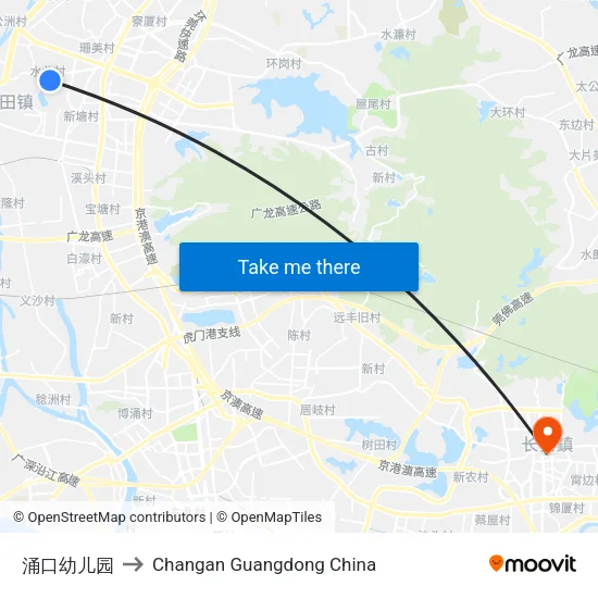 涌口幼儿园 to Changan Guangdong China map