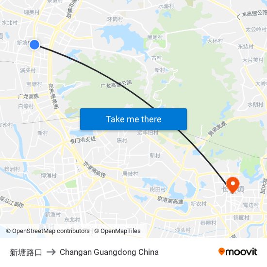 新塘路口 to Changan Guangdong China map