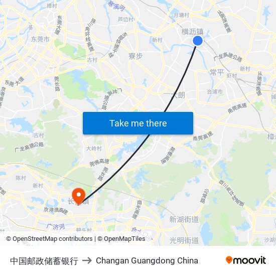 中国邮政储蓄银行 to Changan Guangdong China map