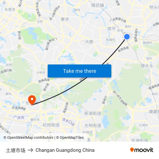 土塘市场 to Changan Guangdong China map