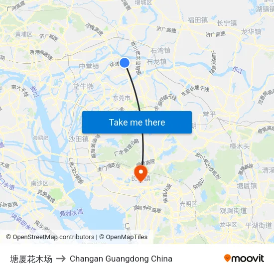 塘厦花木场 to Changan Guangdong China map
