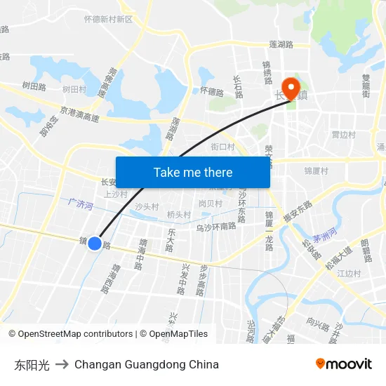 东阳光 to Changan Guangdong China map
