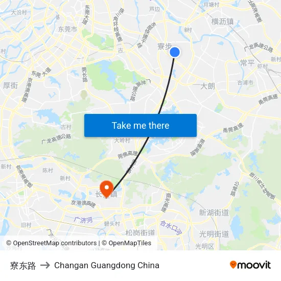 寮东路 to Changan Guangdong China map