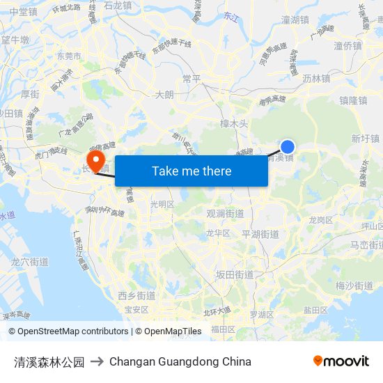 清溪森林公园 to Changan Guangdong China map