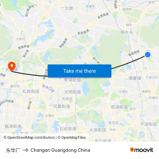 东华厂 to Changan Guangdong China map
