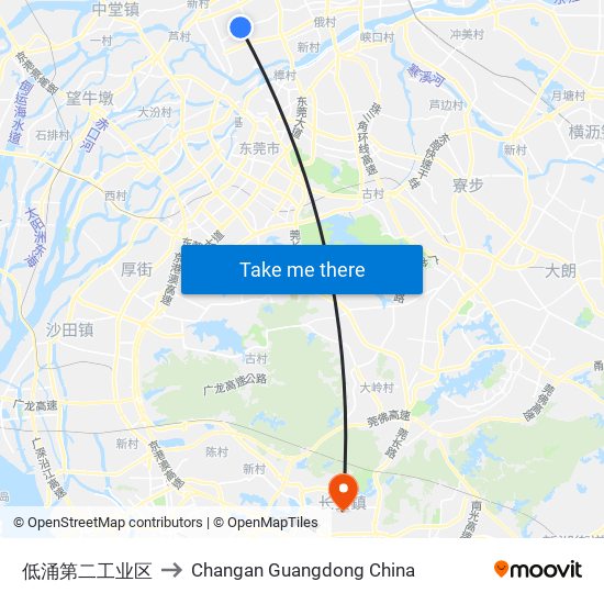 低涌第二工业区 to Changan Guangdong China map
