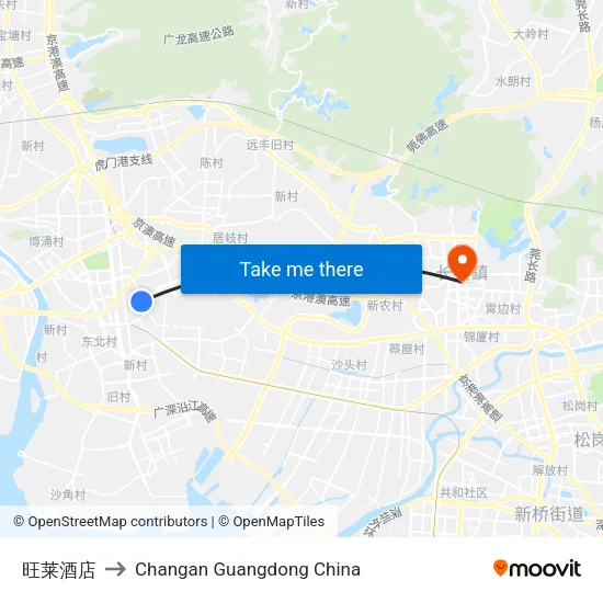 旺莱酒店 to Changan Guangdong China map
