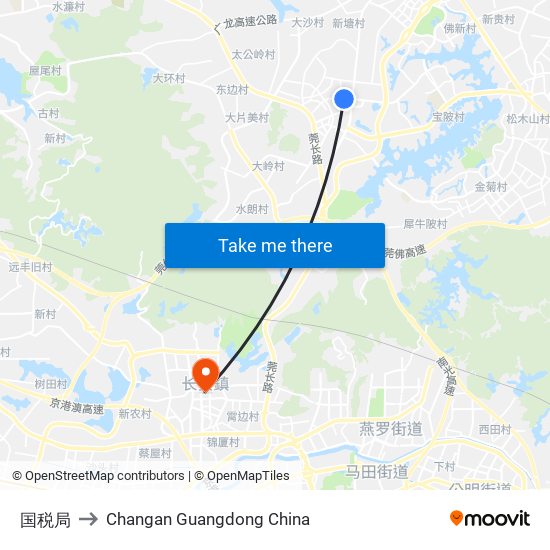 国税局 to Changan Guangdong China map