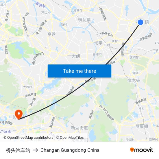 桥头汽车站 to Changan Guangdong China map