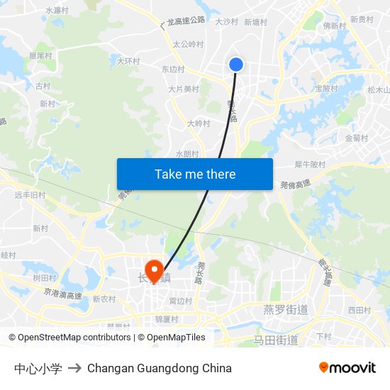 中心小学 to Changan Guangdong China map