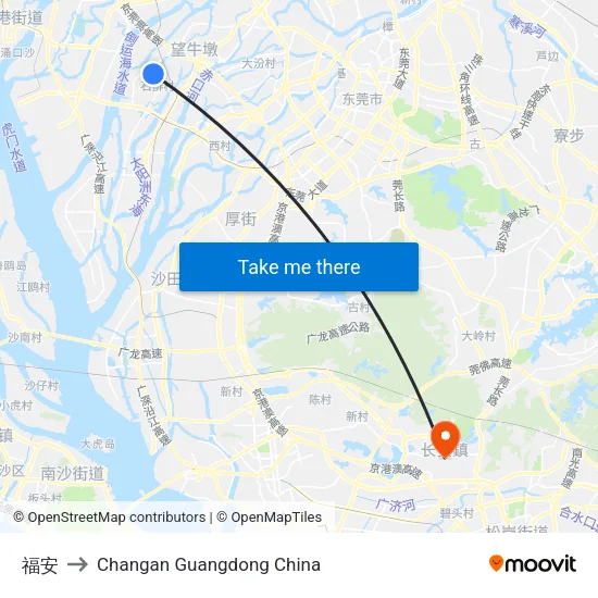福安 to Changan Guangdong China map