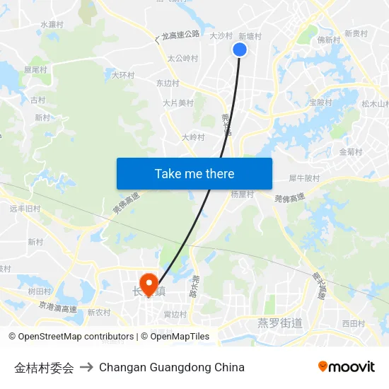 金桔村委会 to Changan Guangdong China map