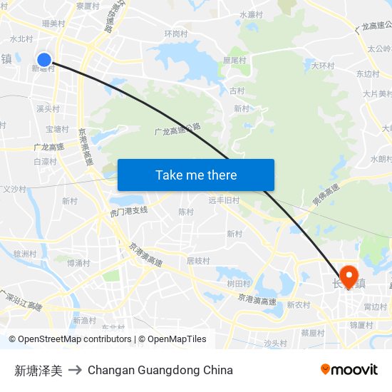 新塘泽美 to Changan Guangdong China map