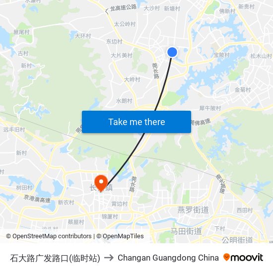 石大路广发路口(临时站) to Changan Guangdong China map