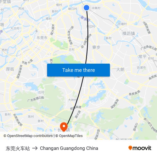 东莞火车站 to Changan Guangdong China map