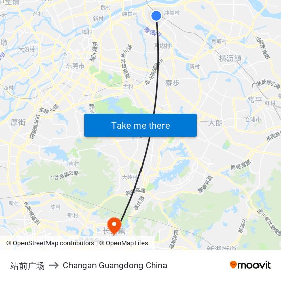 站前广场 to Changan Guangdong China map