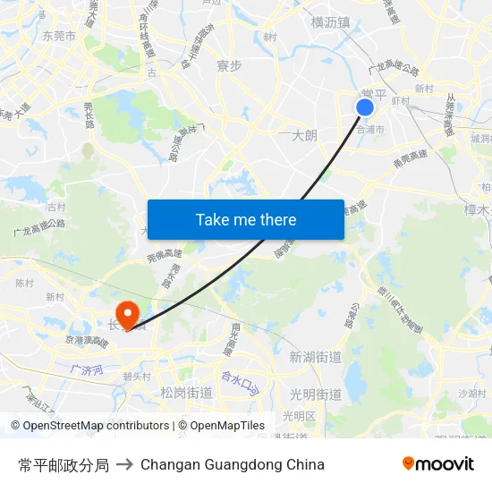 常平邮政分局 to Changan Guangdong China map