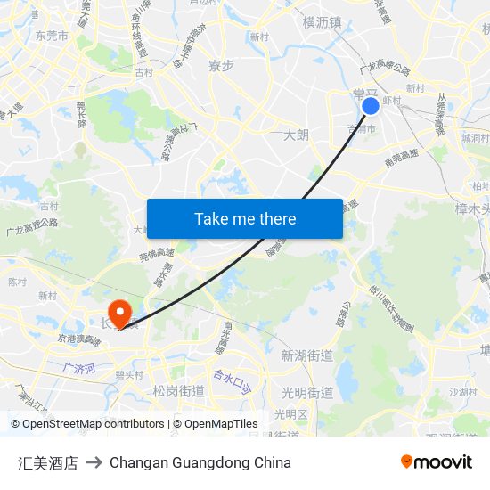 汇美酒店 to Changan Guangdong China map