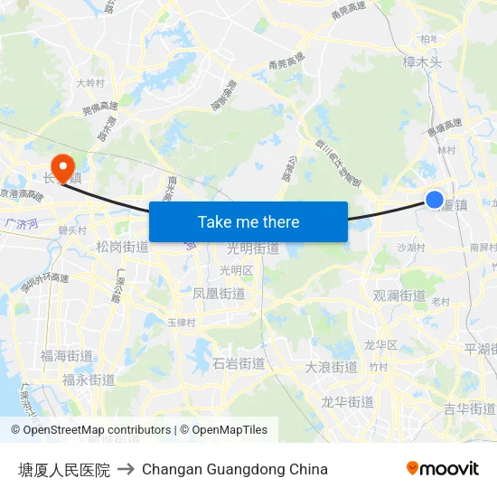 塘厦人民医院 to Changan Guangdong China map