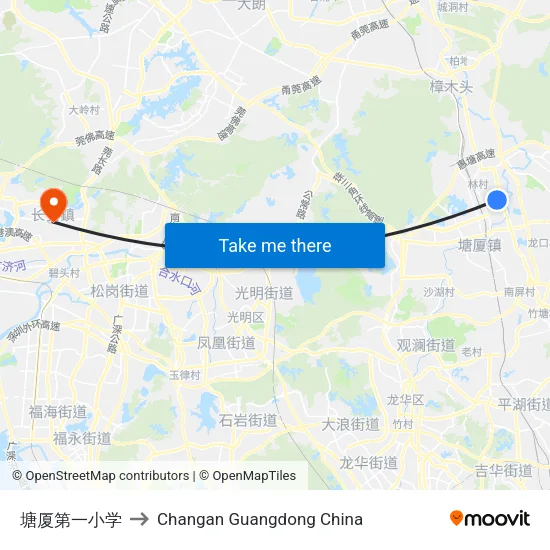 塘厦第一小学 to Changan Guangdong China map