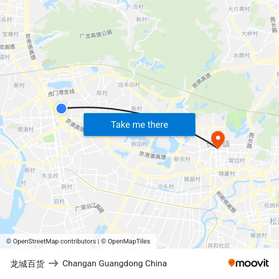 龙城百货 to Changan Guangdong China map