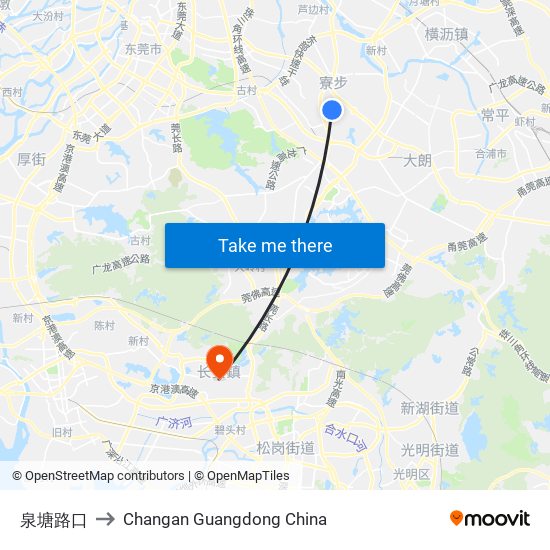 泉塘路口 to Changan Guangdong China map