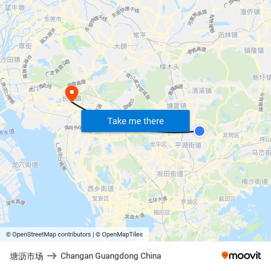 塘沥市场 to Changan Guangdong China map