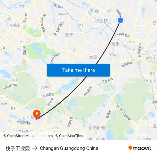 桃子工业园 to Changan Guangdong China map