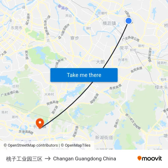 桃子工业园三区 to Changan Guangdong China map