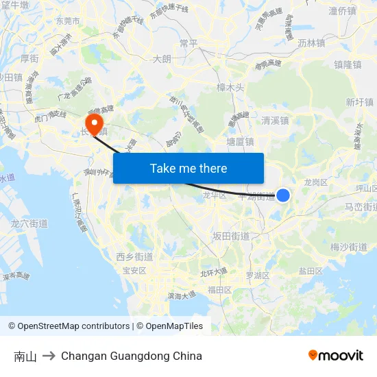 南山 to Changan Guangdong China map
