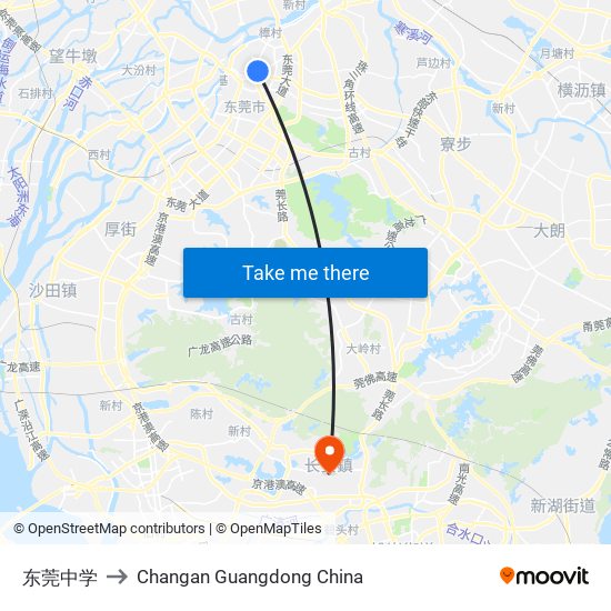 东莞中学 to Changan Guangdong China map