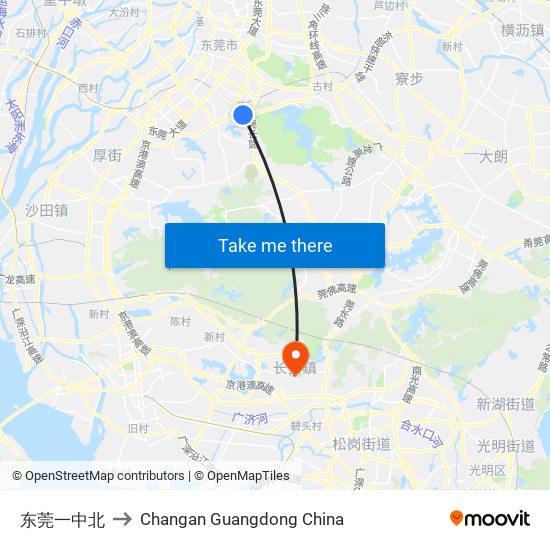 东莞一中北 to Changan Guangdong China map