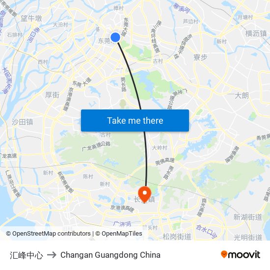 汇峰中心 to Changan Guangdong China map